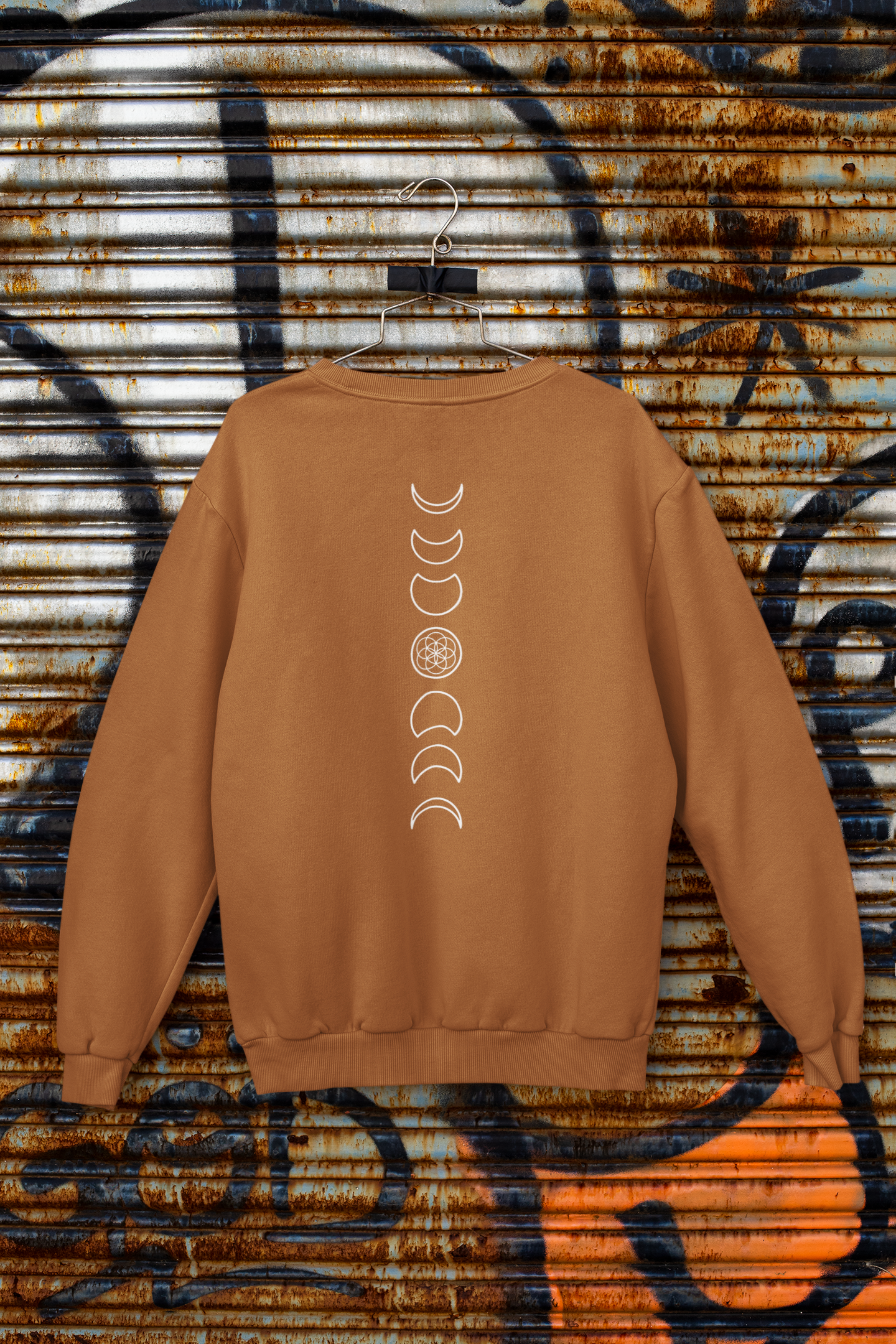 Moon Phases Seed of Life Sweatshirt — Lunar Cycle Sacred Geometry Crewneck