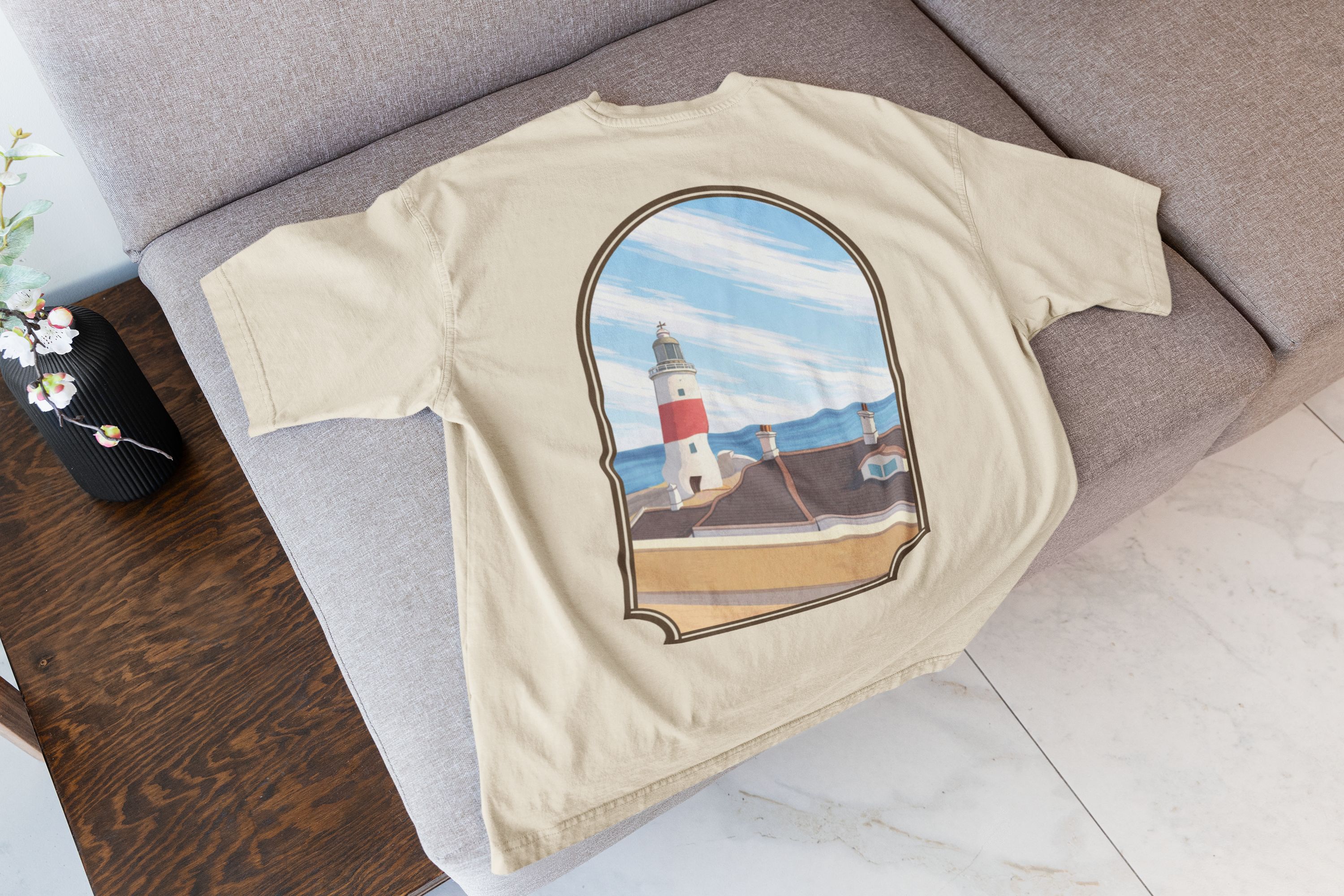Rock of Gibraltar T-Shirt — La Farola Lighthouse Graphic Tee | Coastal Landmark