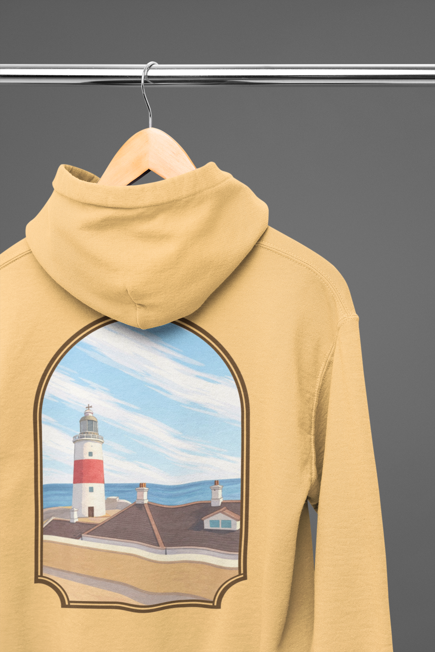 Gibraltar La Farola Hoodie — Premium Lighthouse Window Art Hoodie | Gibraltar Heritage Apparel