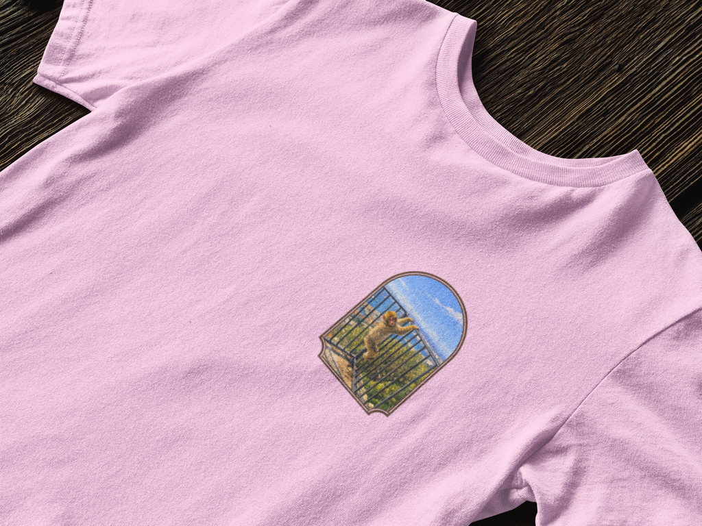 Gibraltar Hanging Barbary Macaque T-Shirt — Wildlife Monkey Art Garment-Dyed Tee