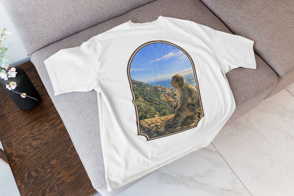 Gibraltar Sitting Barbary Macaque T-Shirt — Wildlife Monkey Art Premium Garment-Dyed Tee