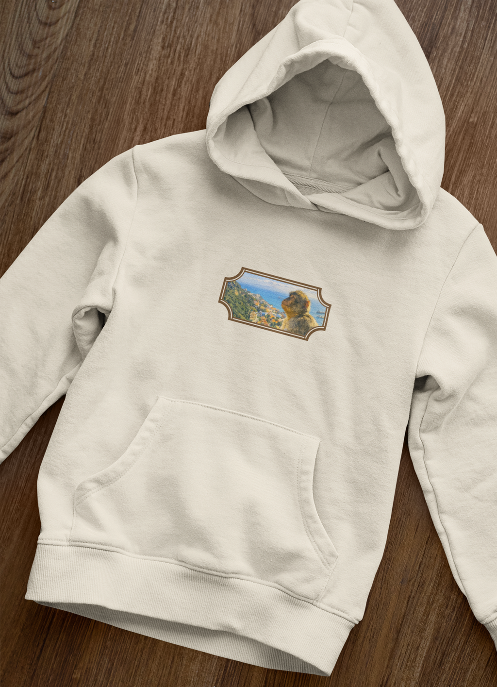 Gibraltar Sitting Barbary Macaque Hoodie — Wildlife Monkey Art Premium Fleece Sweatshirt