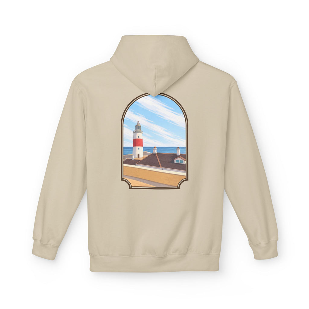 Gibraltar La Farola Hoodie — Premium Lighthouse Window Art Hoodie | Gibraltar Heritage Apparel