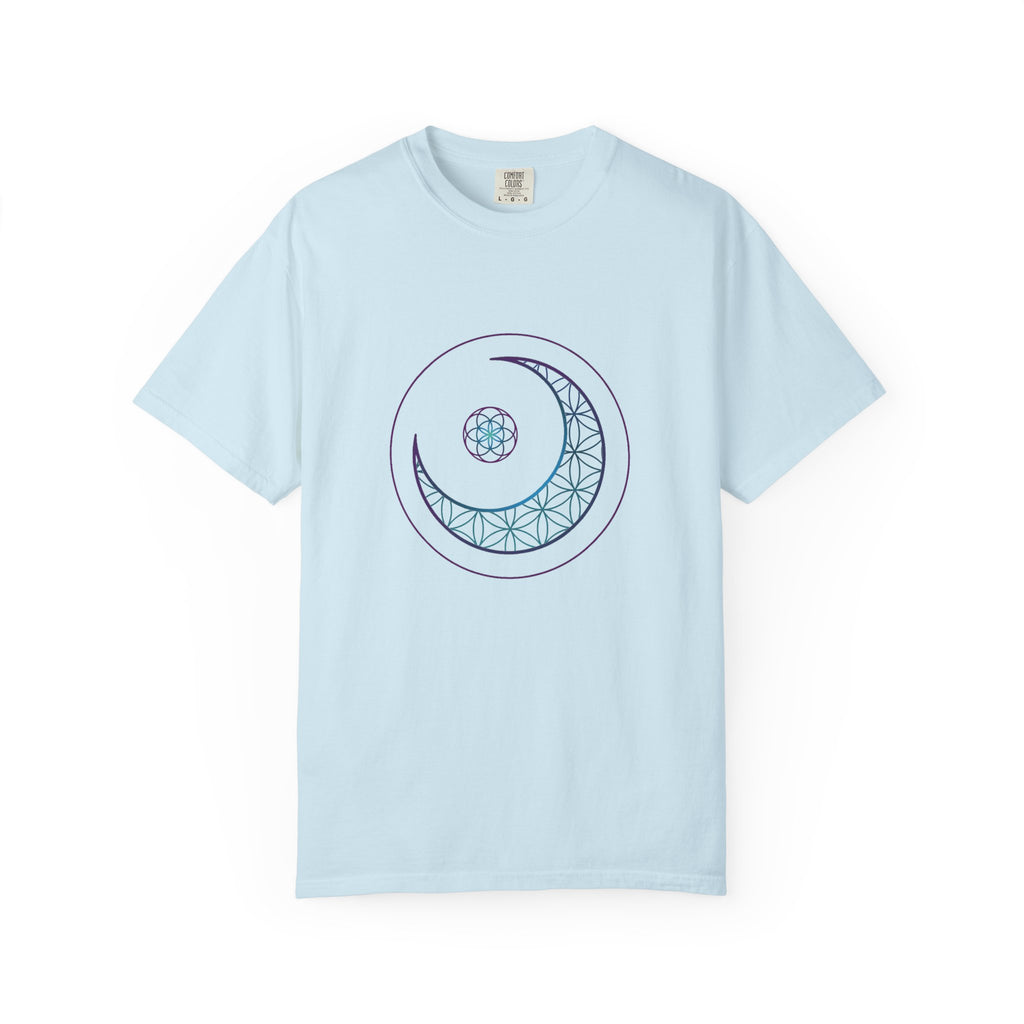 Crescent Moon Sacred Geometry T-Shirt — Lunar Mandala Tee | Minimalist Design