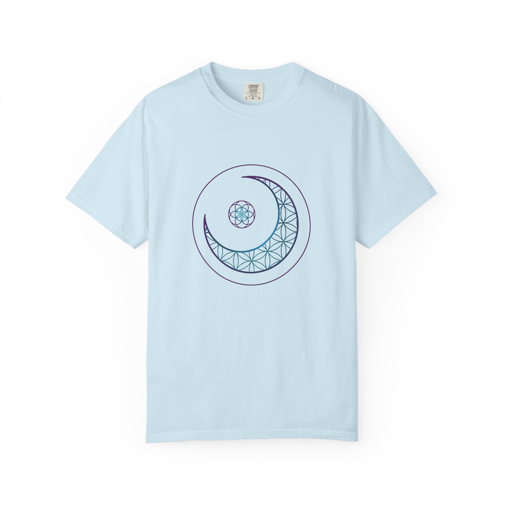 Crescent Moon Sacred Geometry T-Shirt — Lunar Mandala Tee | Minimalist Design