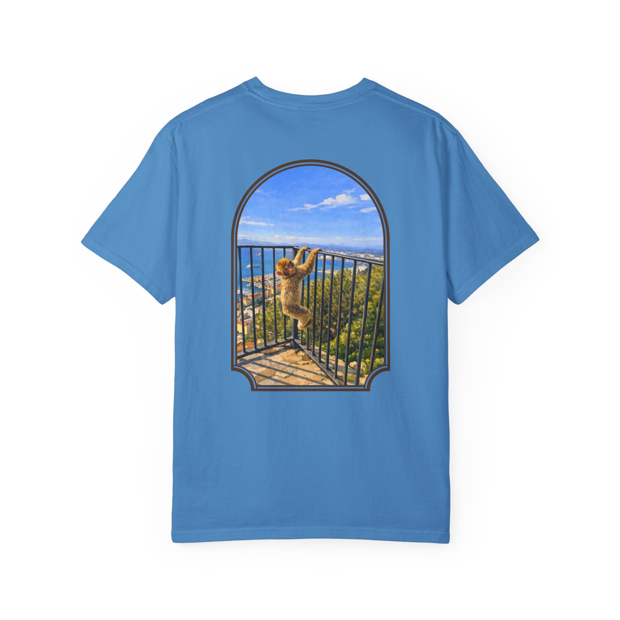 Gibraltar Hanging Barbary Macaque T-Shirt — Wildlife Monkey Art Garment-Dyed Tee