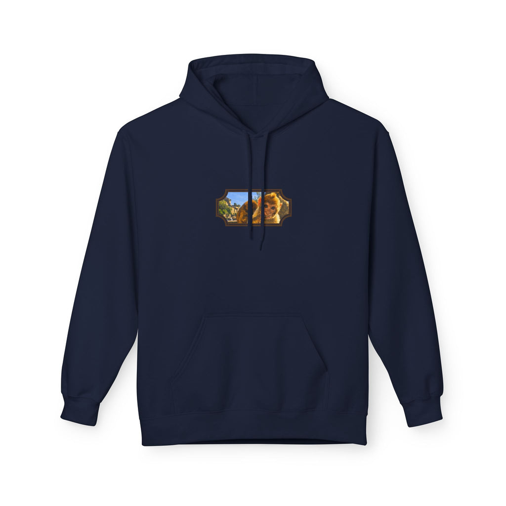 Gibraltar Baby Barbary Macaque Hoodie — Playful Wildlife Monkey Art Premium Fleece