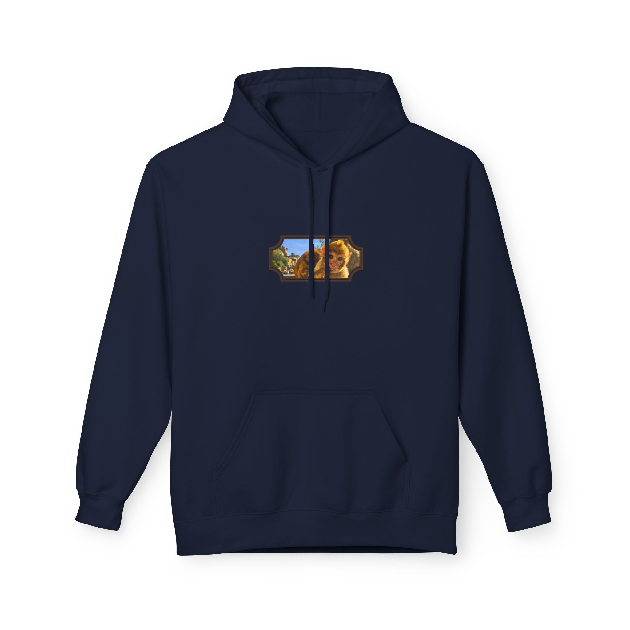 Gibraltar Baby Barbary Macaque Hoodie — Playful Wildlife Monkey Art Premium Fleece