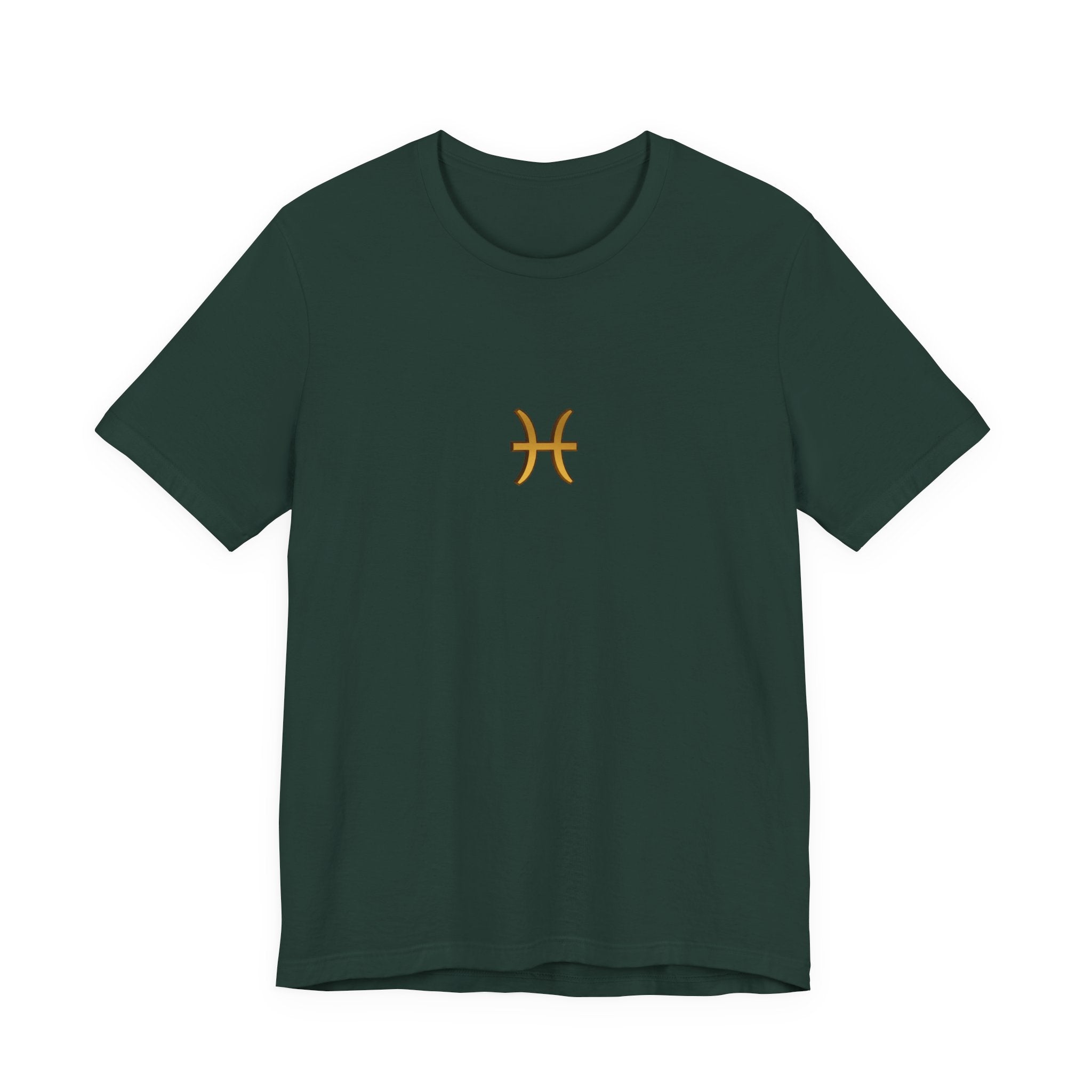 Pisces Zodiac T‑Shirt — Minimal Gold Pisces Symbol Tee