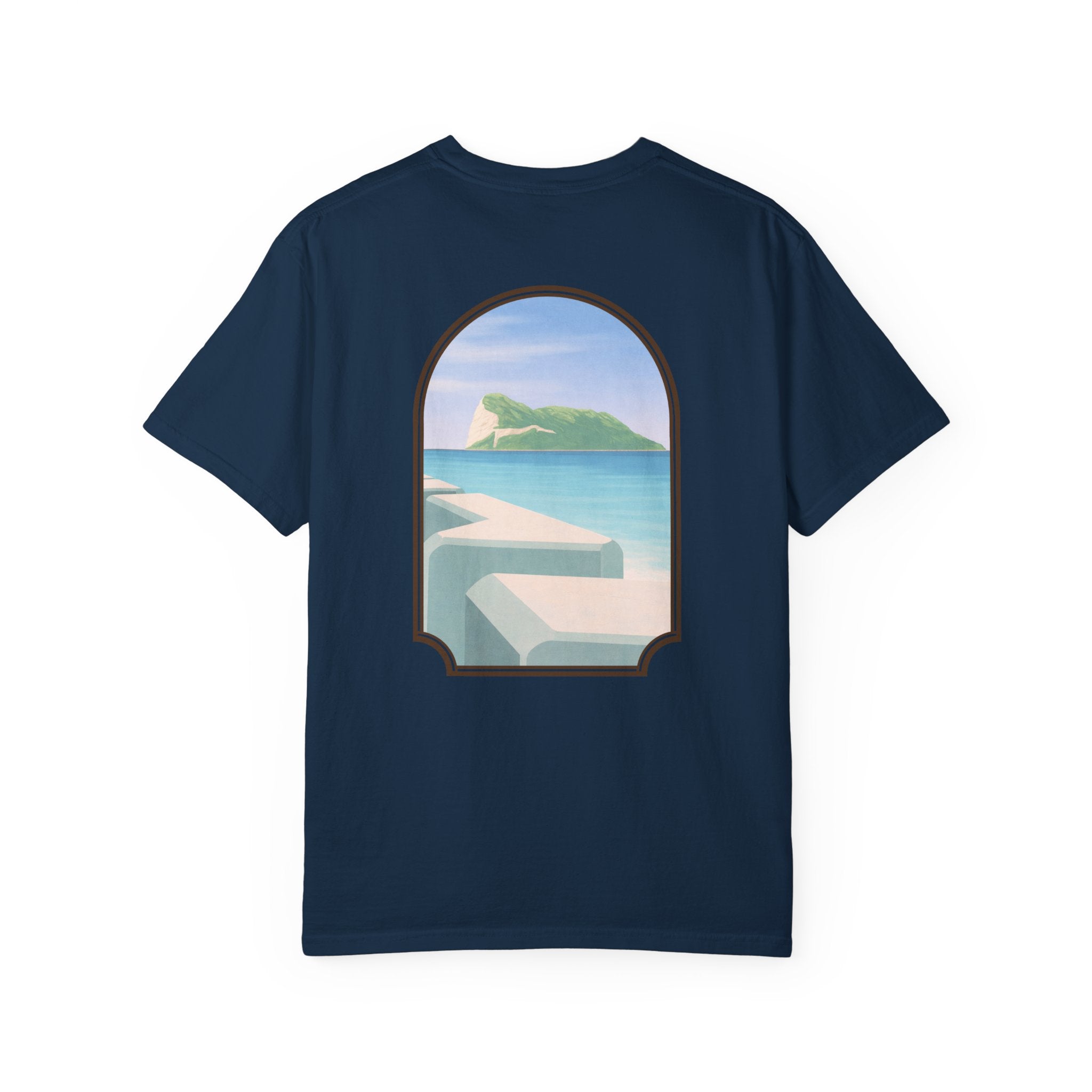 Gibraltar T-Shirt — Del Poniente Coastal Graphic Tee | Mediterranean Landmark
