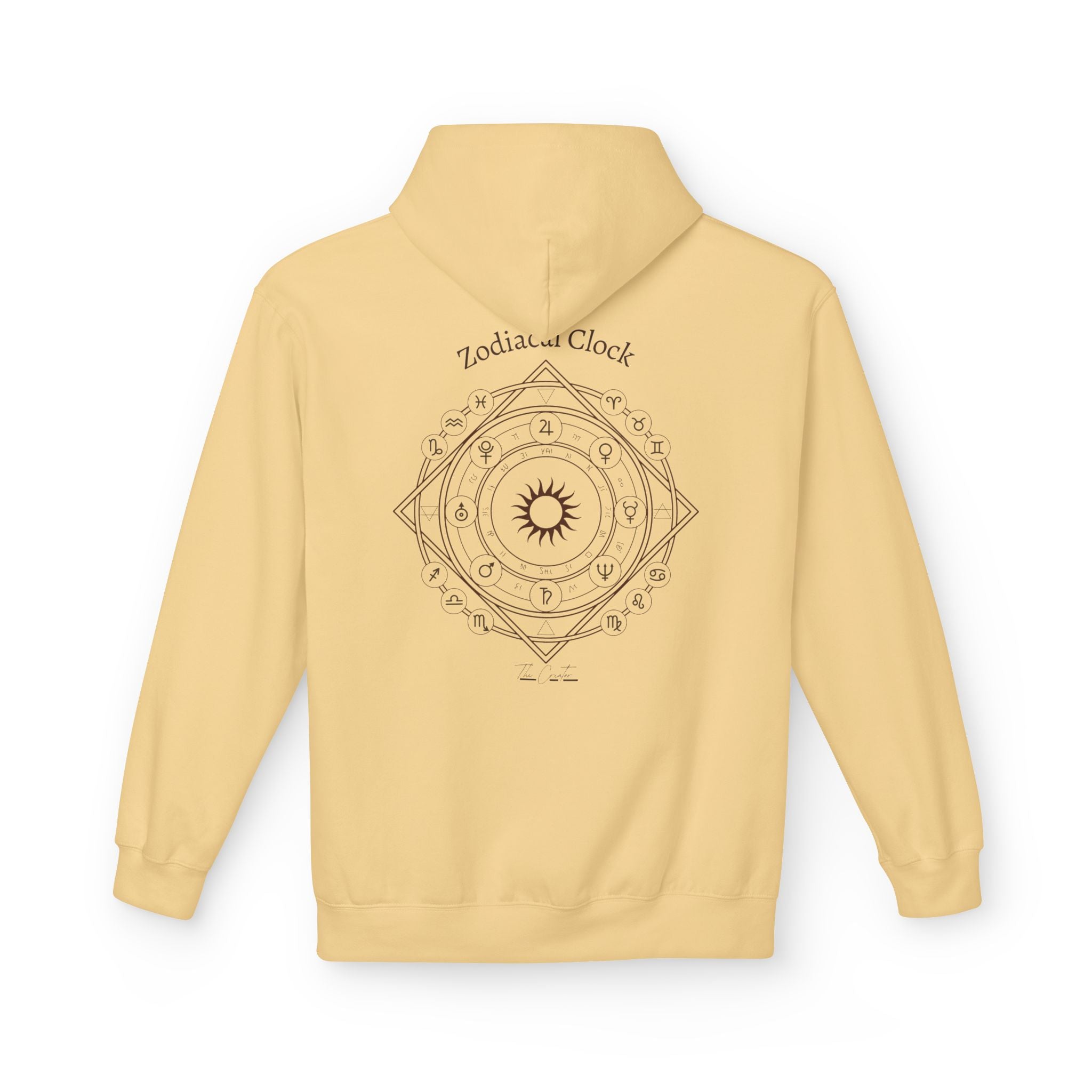 Zodiac Clock Hoodie — Celestial Astrology Back Print | Astrological Compass Pullover