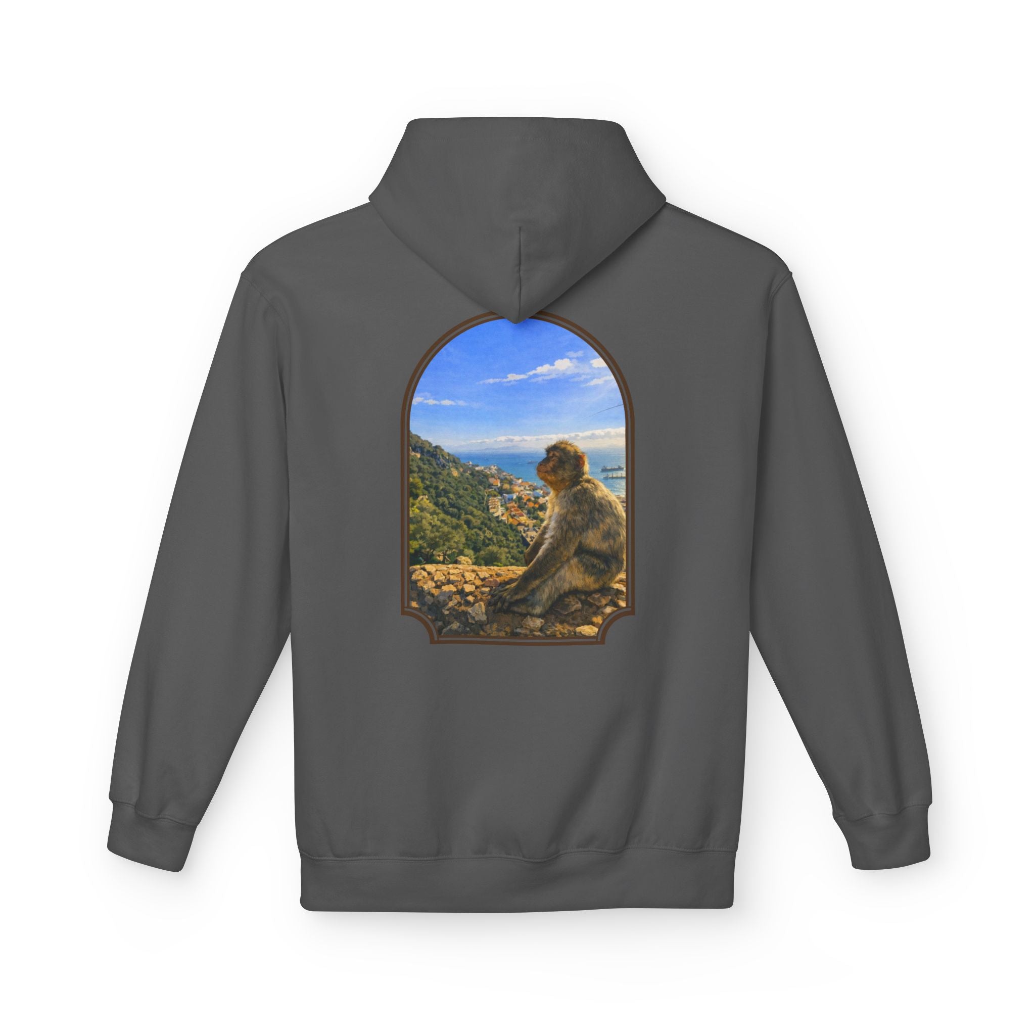 Gibraltar Sitting Barbary Macaque Hoodie — Wildlife Monkey Art Premium Fleece Sweatshirt