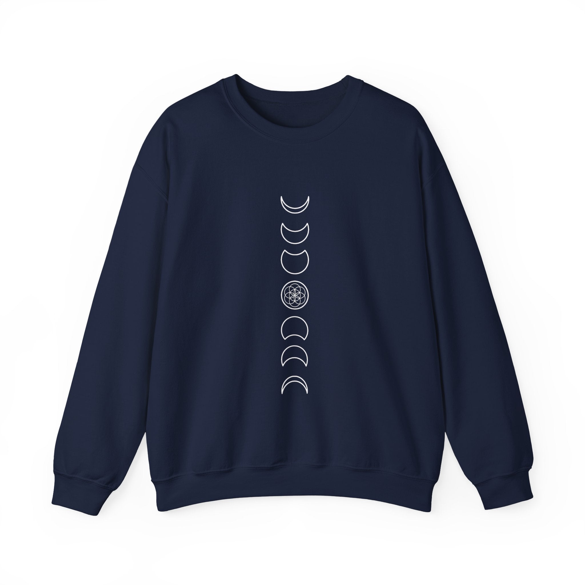 Seed of Life Moon Phases Sweatshirt — Minimalist Line Art Crewneck