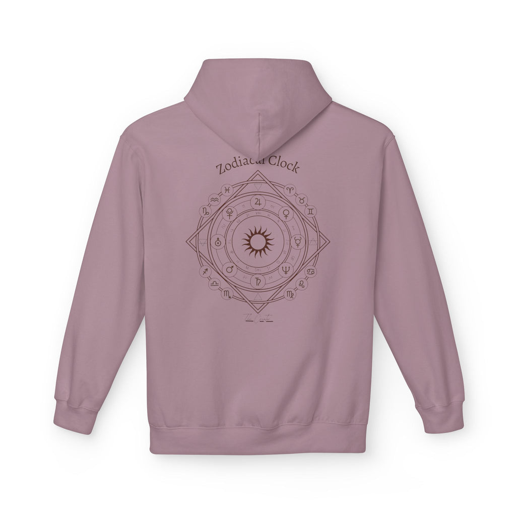 Zodiac Clock Hoodie — Celestial Astrology Back Print | Astrological Compass Pullover