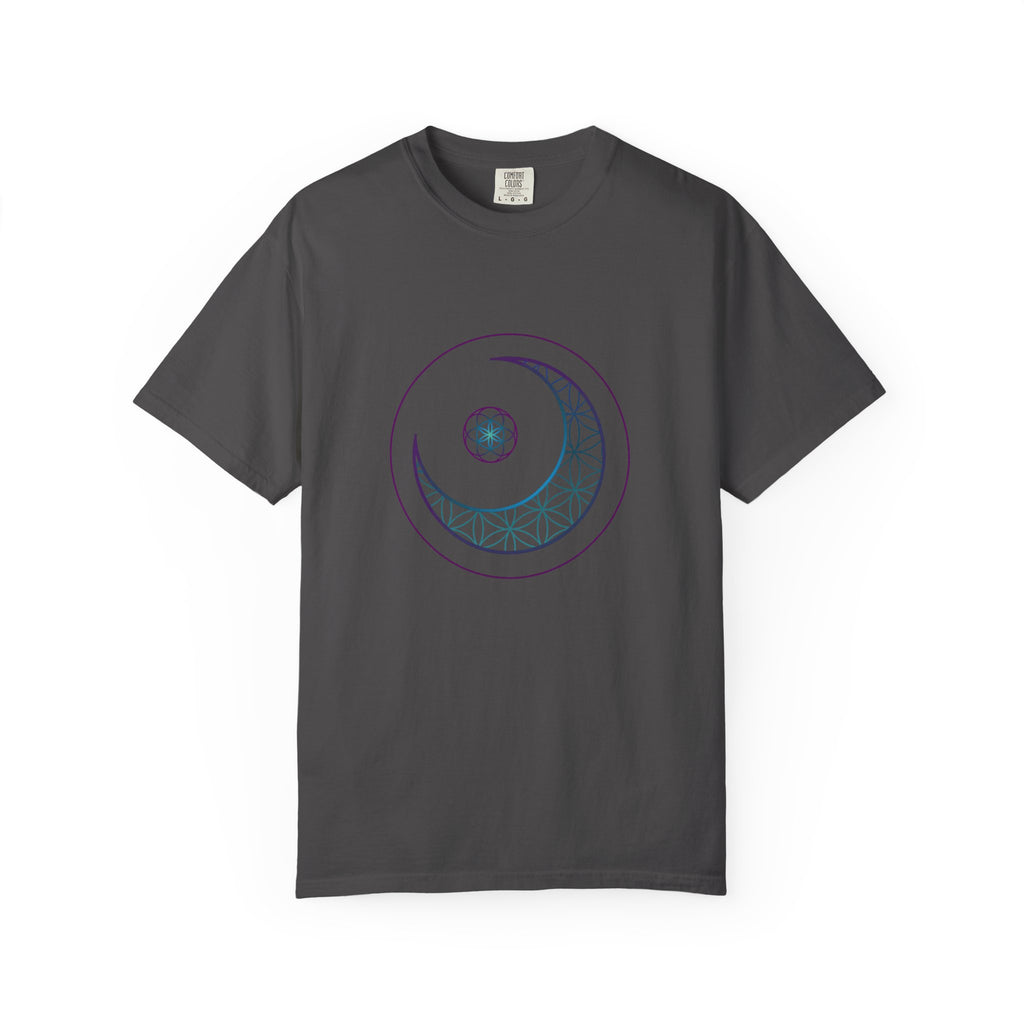 Crescent Moon Sacred Geometry T-Shirt — Lunar Mandala Tee | Minimalist Design