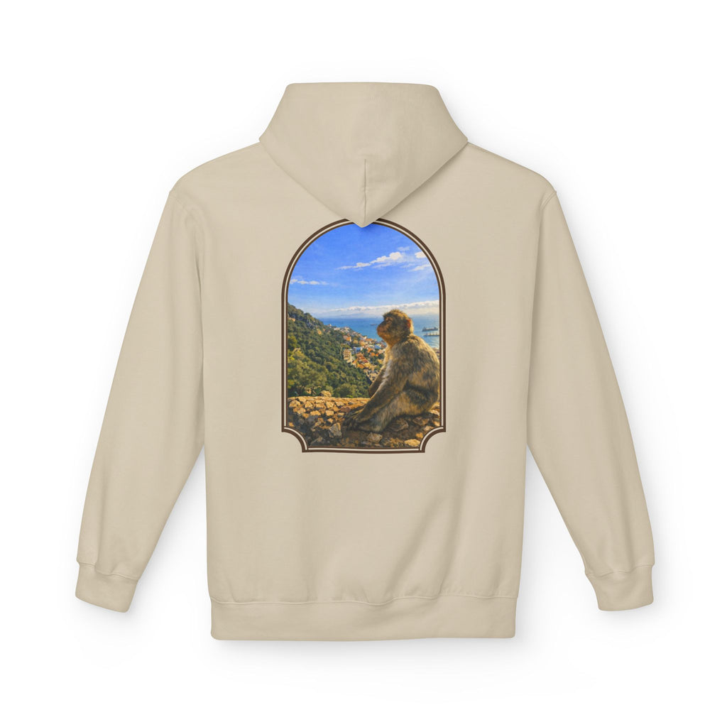 Gibraltar Sitting Barbary Macaque Hoodie — Wildlife Monkey Art Premium Fleece Sweatshirt