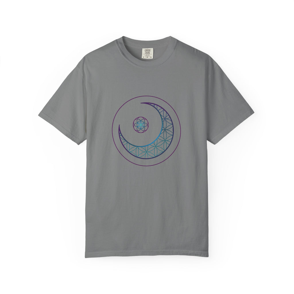 Crescent Moon Sacred Geometry T-Shirt — Lunar Mandala Tee | Minimalist Design