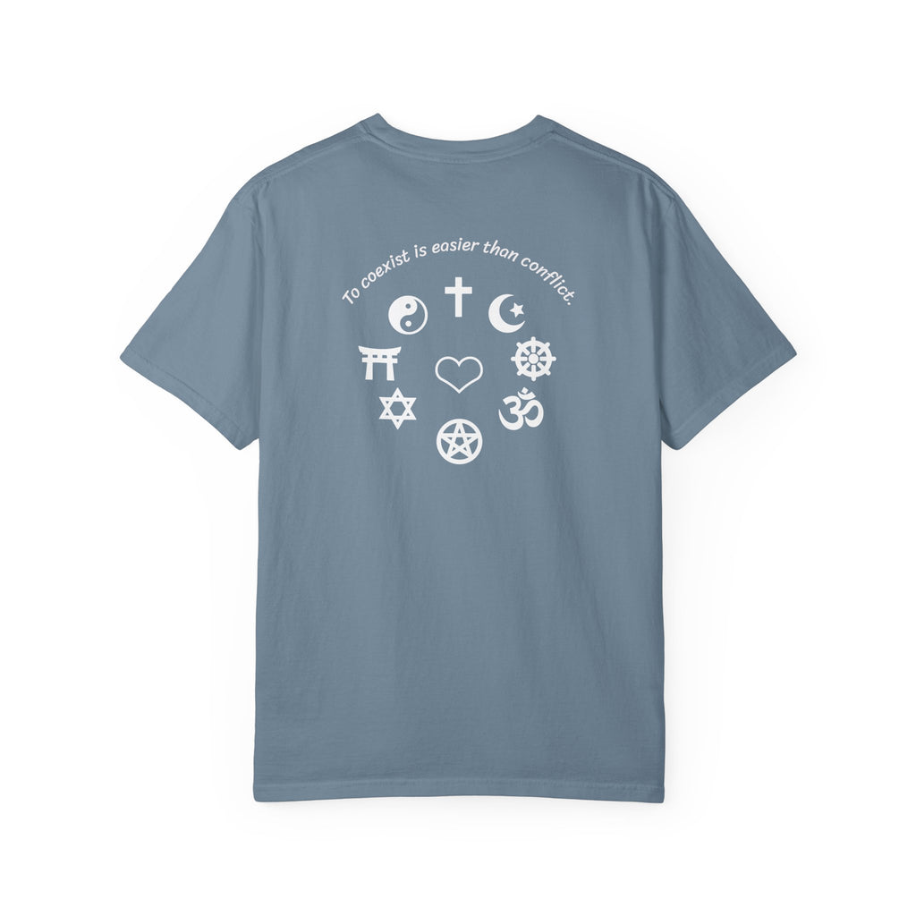 Coexistence T-Shirt — Religious Symbols Peace Tee | Interfaith Unity & Spiritual Harmony Design