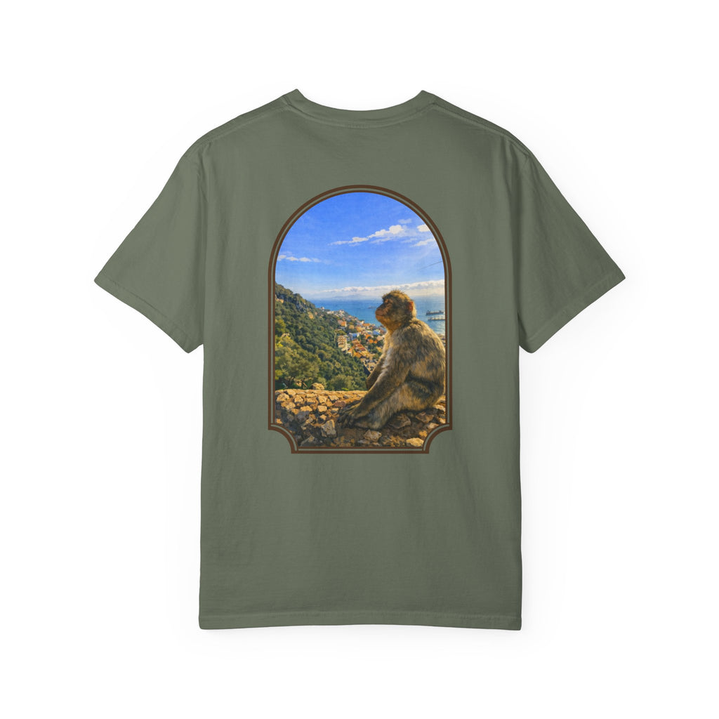 Gibraltar Sitting Barbary Macaque T-Shirt — Wildlife Monkey Art Premium Garment-Dyed Tee