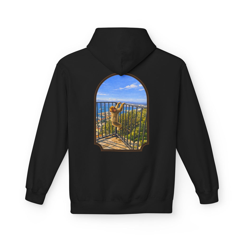 Gibraltar Hanging Barbary Macaque Hoodie — Wildlife Monkey Art Premium Fleece Sweatshirt