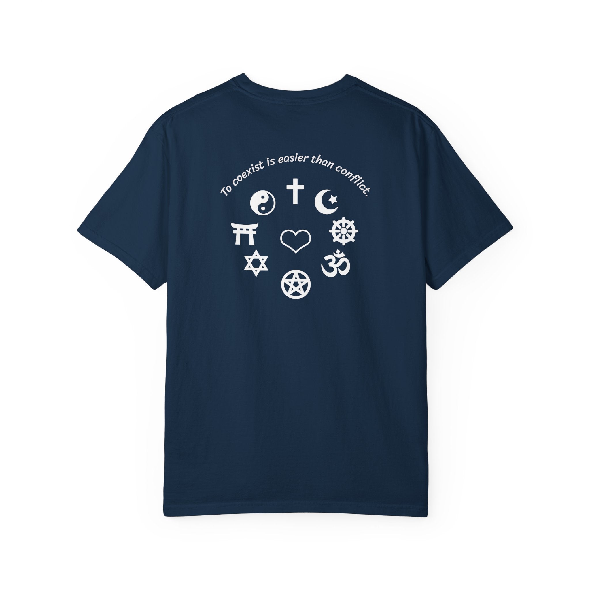 Coexistence T-Shirt — Religious Symbols Peace Tee | Interfaith Unity & Spiritual Harmony Design