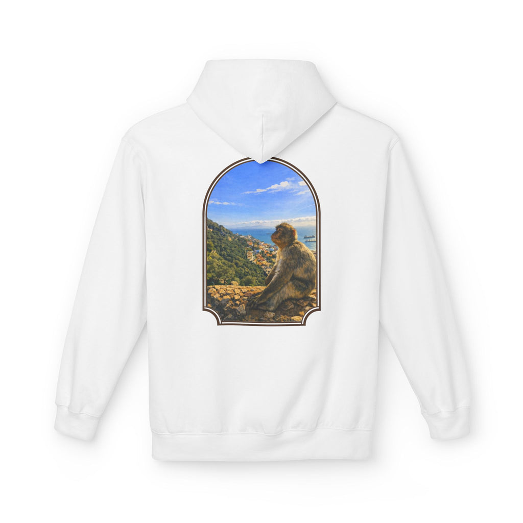 Gibraltar Sitting Barbary Macaque Hoodie — Wildlife Monkey Art Premium Fleece Sweatshirt