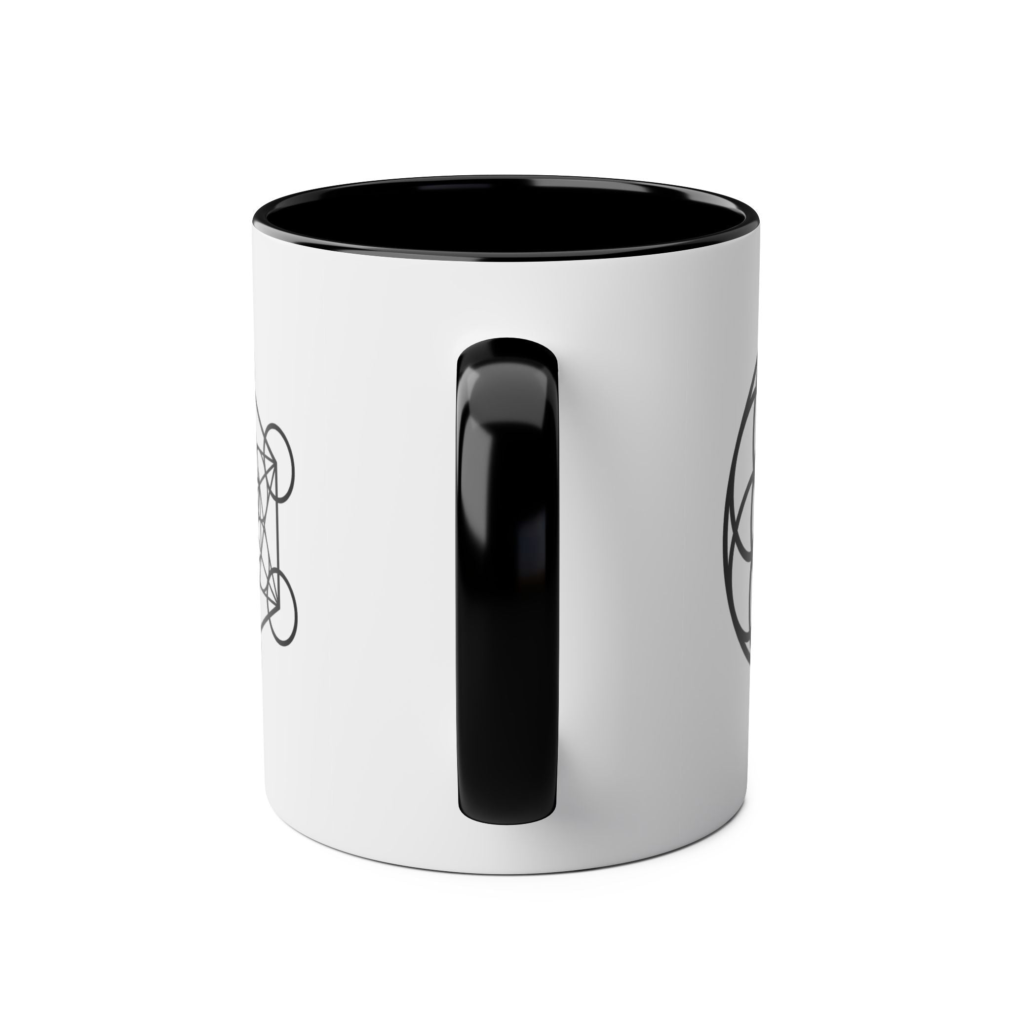 Seed of Life Black Accent Coffee Mug — Two-Tone 11oz Spiritual Geometry Design