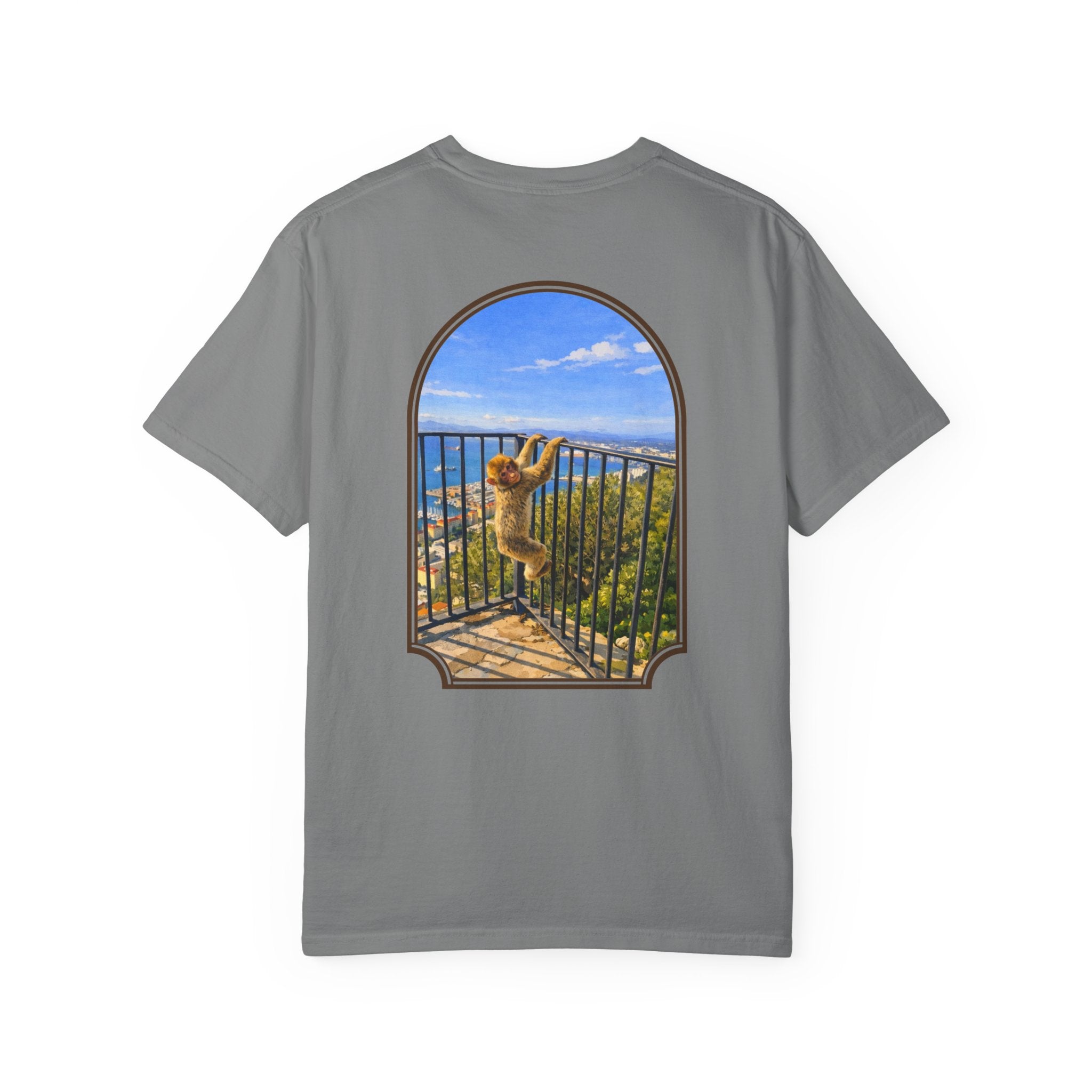 Gibraltar Hanging Barbary Macaque T-Shirt — Wildlife Monkey Art Garment-Dyed Tee