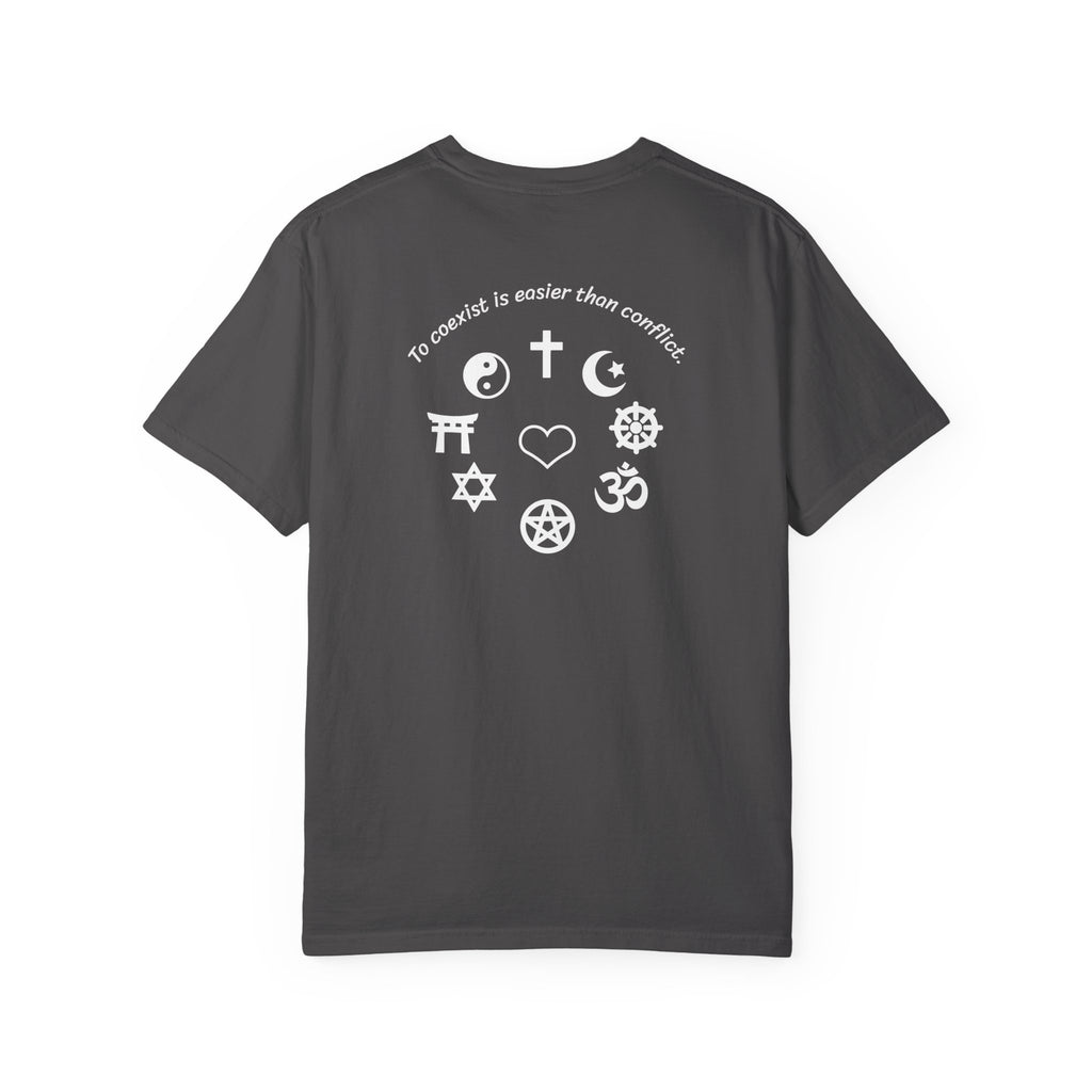 Coexistence T-Shirt — Religious Symbols Peace Tee | Interfaith Unity & Spiritual Harmony Design