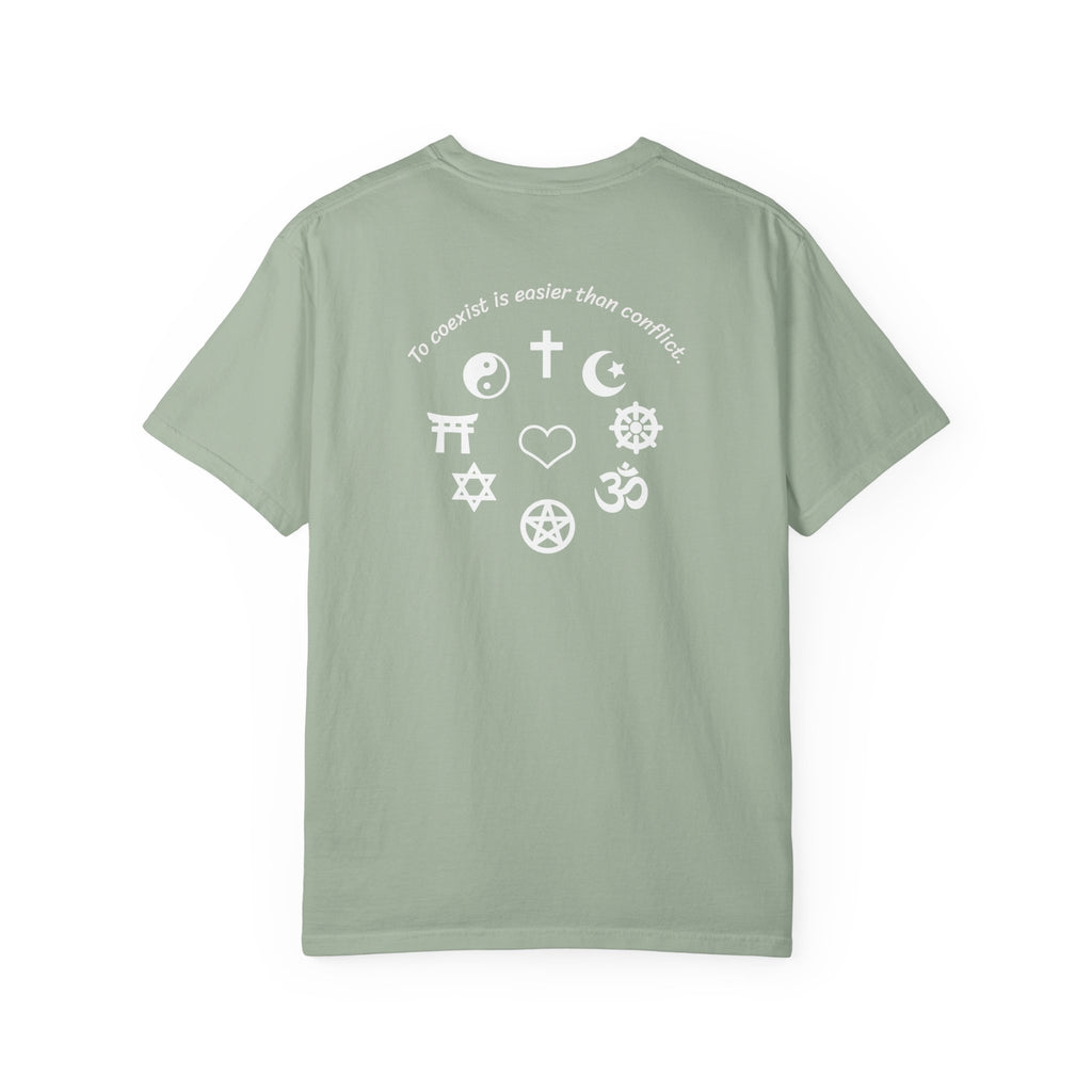 Coexistence T-Shirt — Religious Symbols Peace Tee | Interfaith Unity & Spiritual Harmony Design