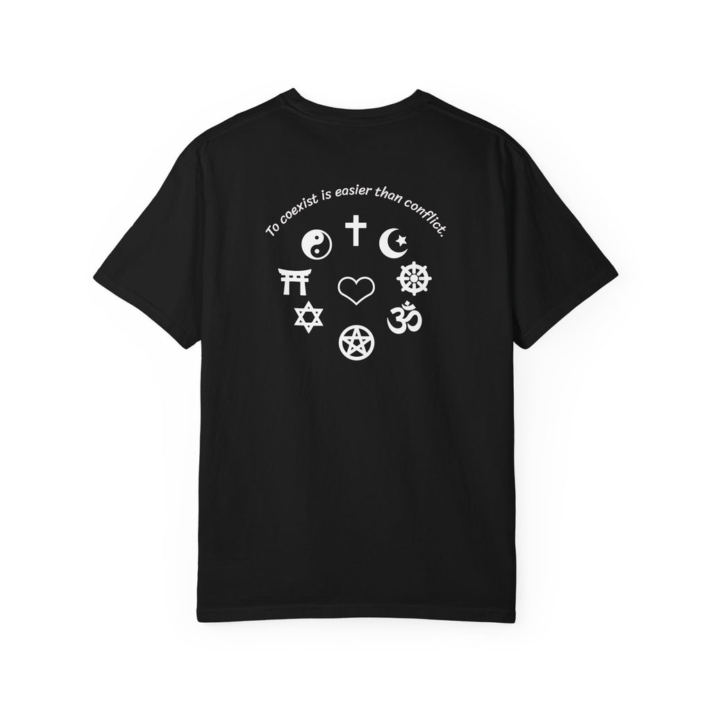 Coexistence T-Shirt — Religious Symbols Peace Tee | Interfaith Unity & Spiritual Harmony Design