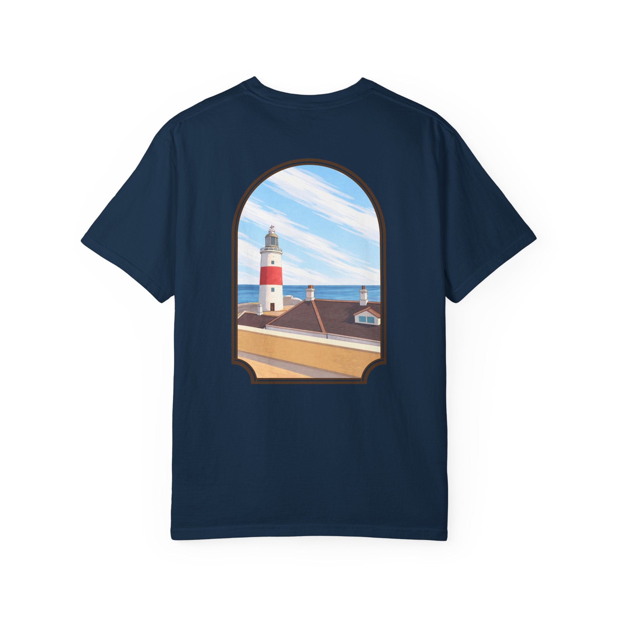 Rock of Gibraltar T-Shirt — La Farola Lighthouse Graphic Tee | Coastal Landmark