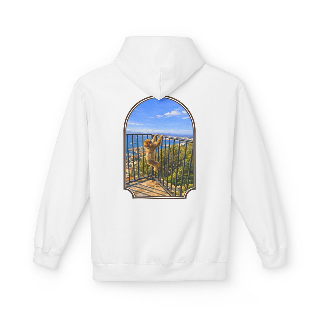 Gibraltar Hanging Barbary Macaque Hoodie — Wildlife Monkey Art Premium Fleece Sweatshirt