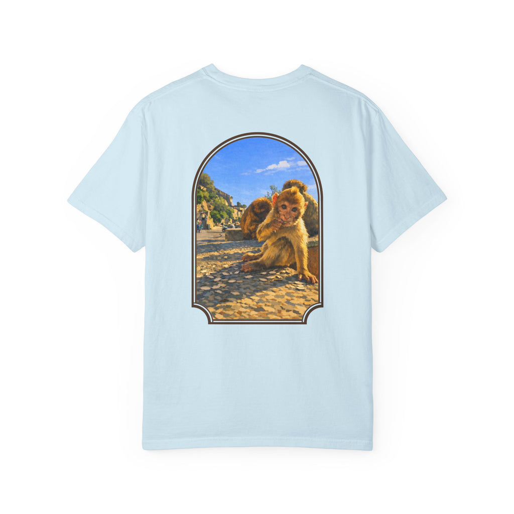 Gibraltar Baby Barbary Macaque T-Shirt — Playful Wildlife Monkey Art Garment-Dyed Tee