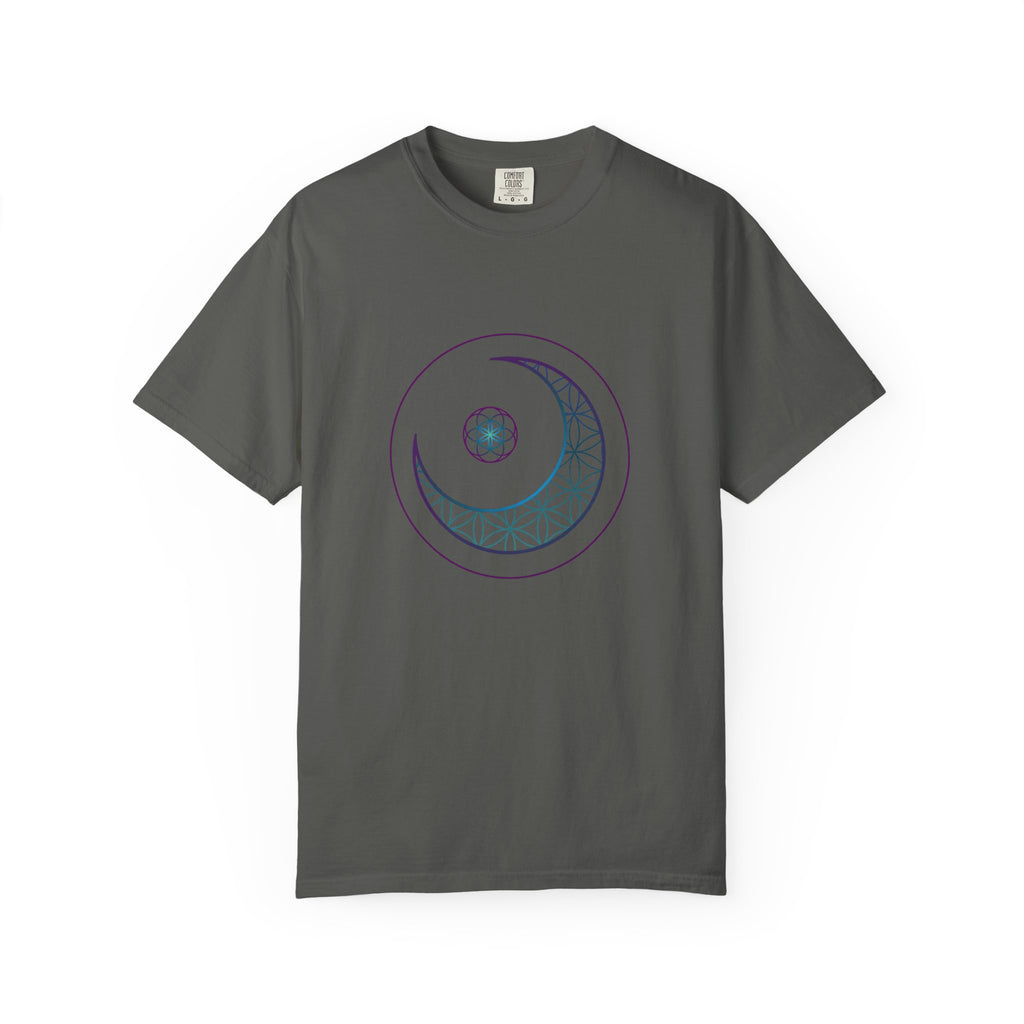 Crescent Moon Sacred Geometry T-Shirt — Lunar Mandala Tee | Minimalist Design