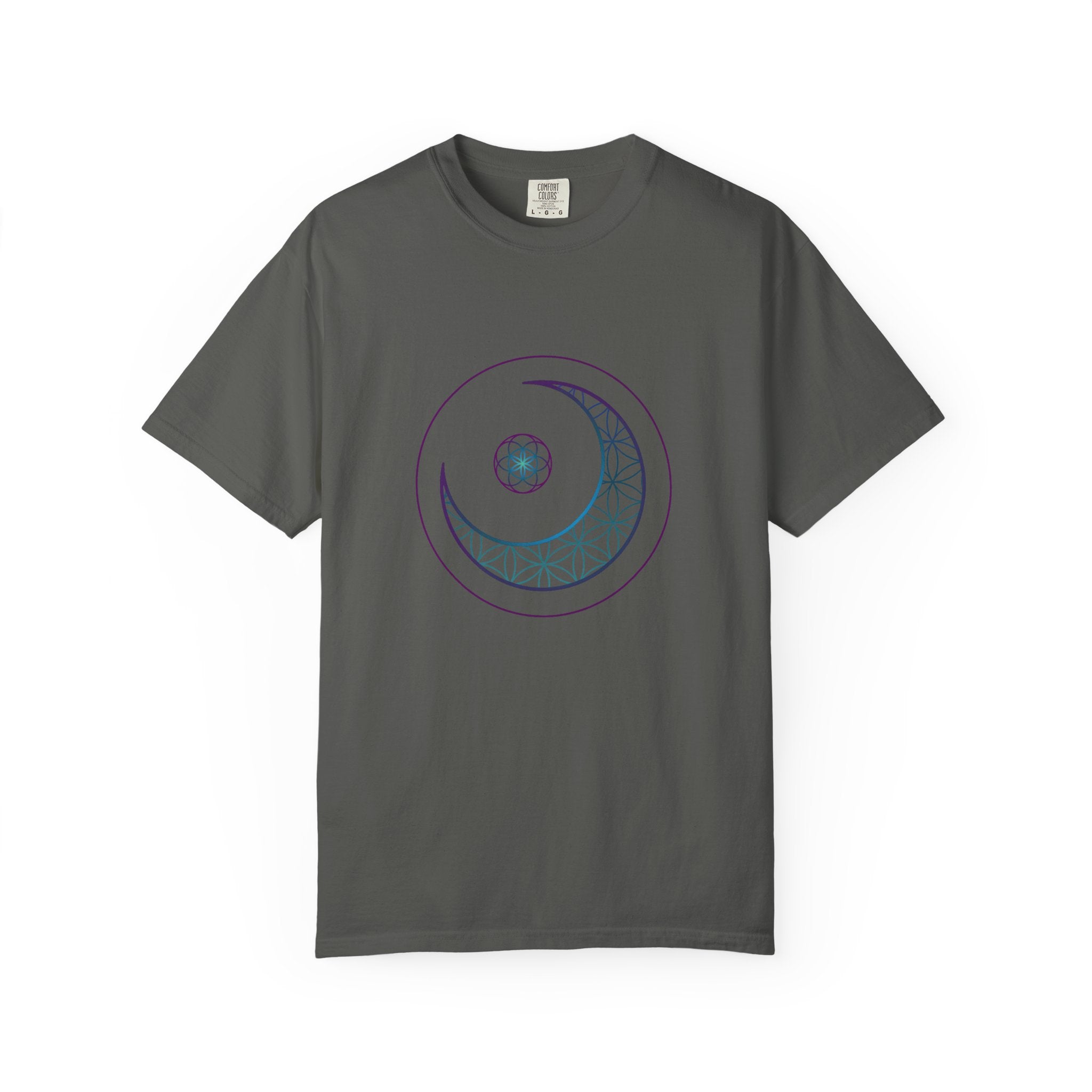 Crescent Moon Sacred Geometry T-Shirt — Lunar Mandala Tee | Minimalist Design