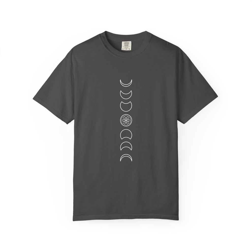 Moon Phases Seed of Life T-Shirt — Lunar Cycle Sacred Geometry Tee