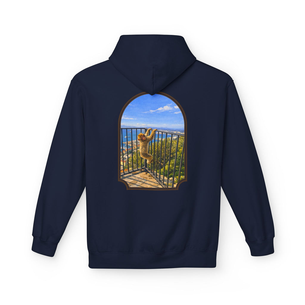 Gibraltar Hanging Barbary Macaque Hoodie — Wildlife Monkey Art Premium Fleece Sweatshirt