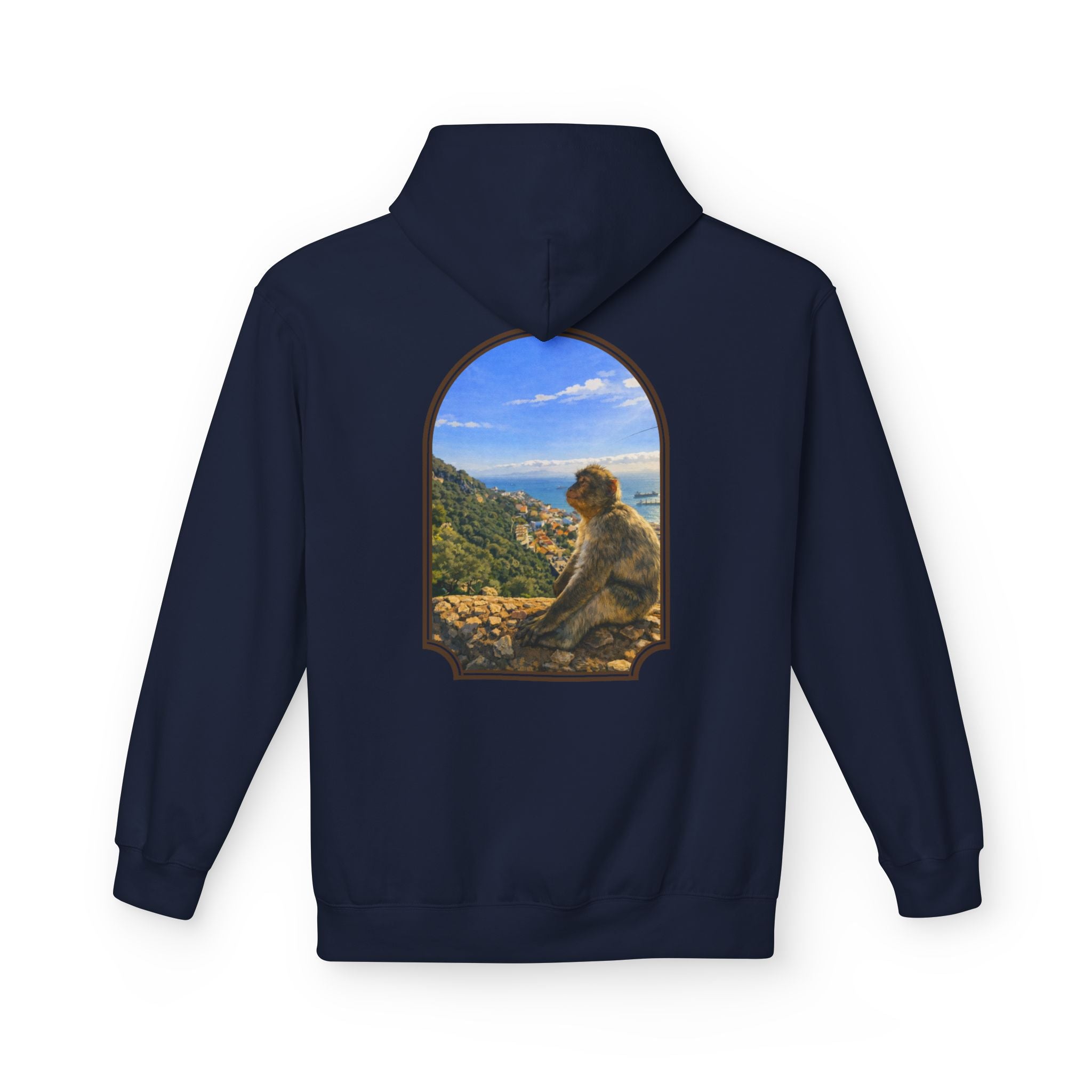 Gibraltar Sitting Barbary Macaque Hoodie — Wildlife Monkey Art Premium Fleece Sweatshirt