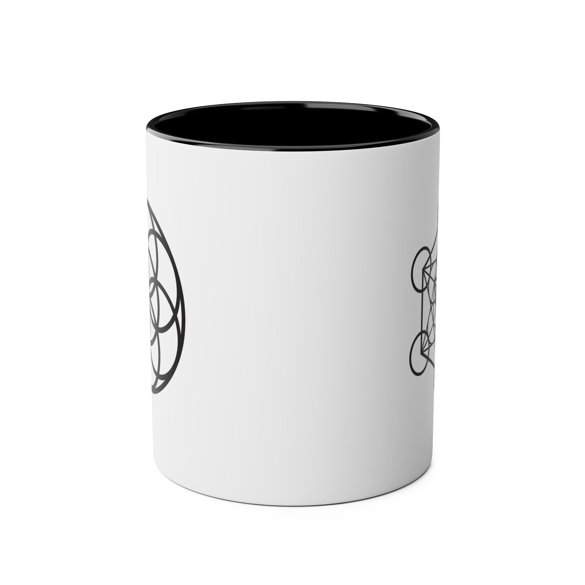 Seed of Life Black Accent Coffee Mug — Two-Tone 11oz Spiritual Geometry Design