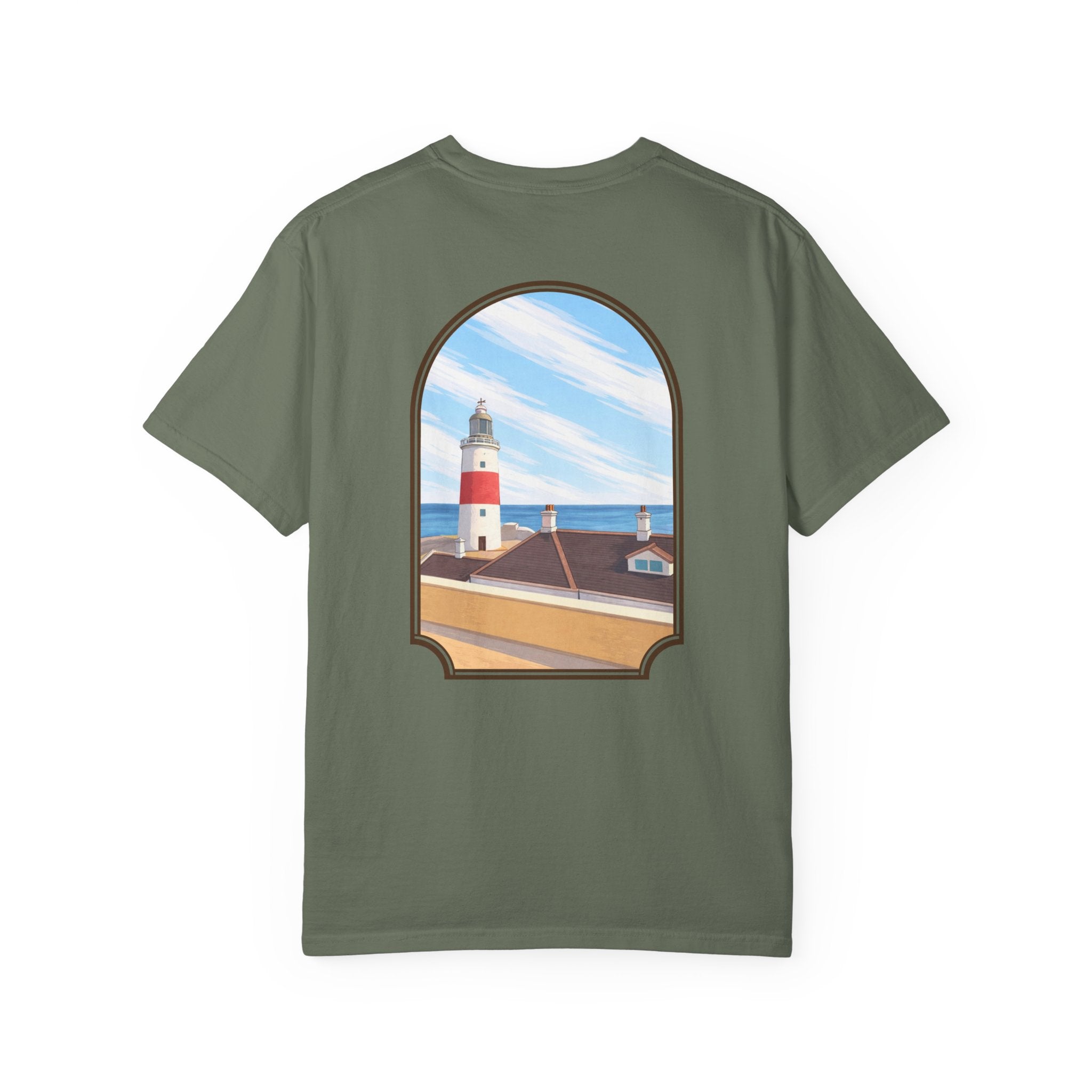 Rock of Gibraltar T-Shirt — La Farola Lighthouse Graphic Tee | Coastal Landmark