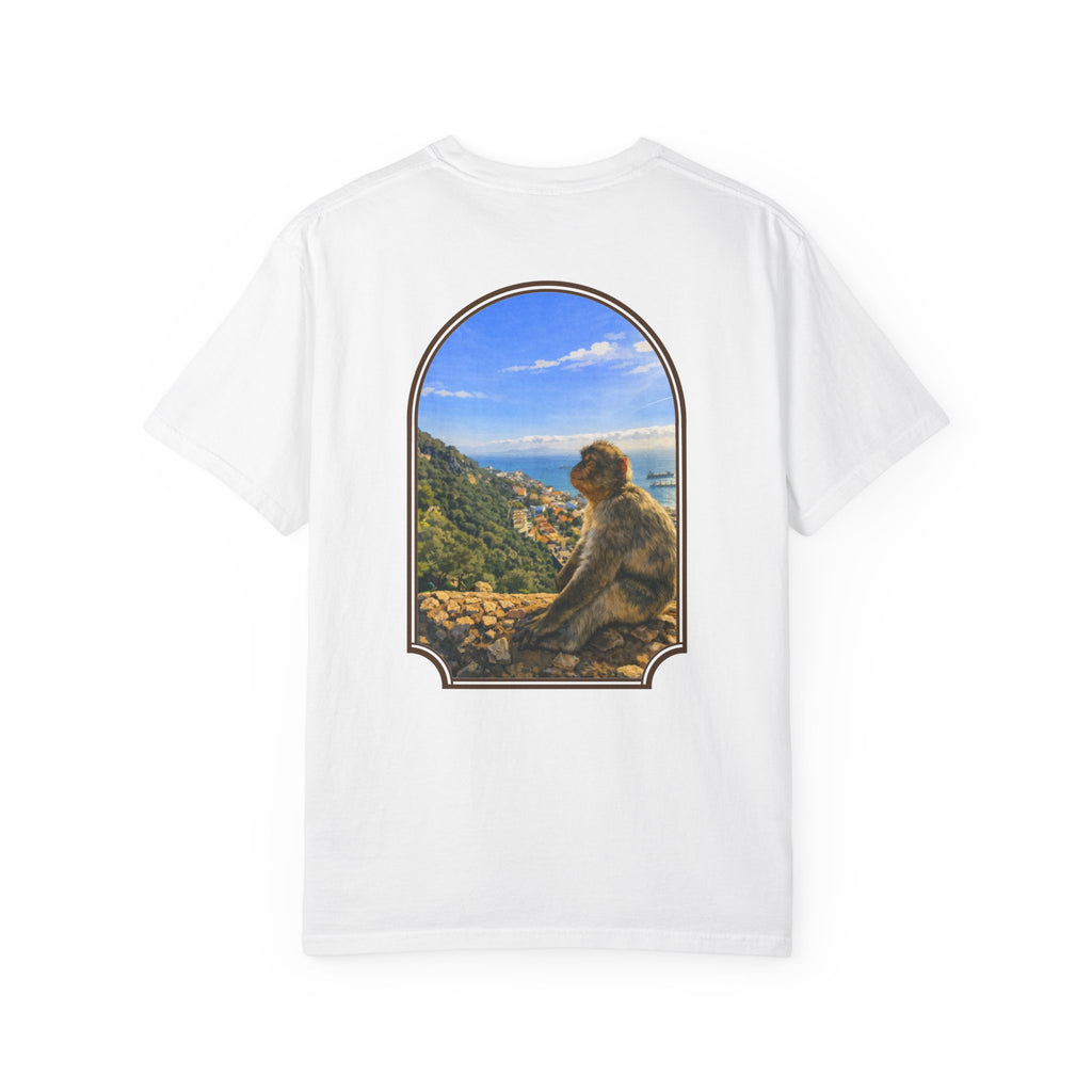 Gibraltar Sitting Barbary Macaque T-Shirt — Wildlife Monkey Art Premium Garment-Dyed Tee