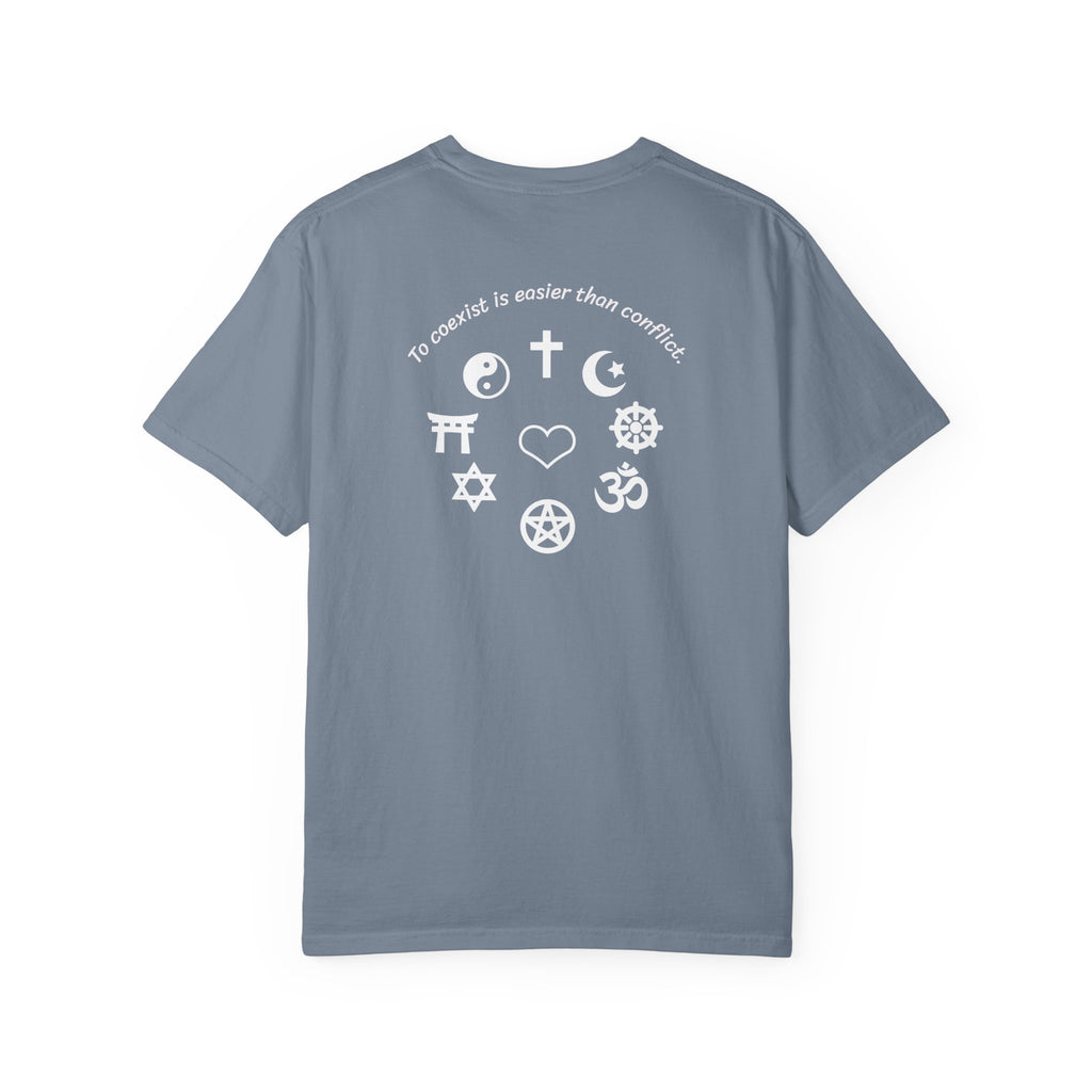 Coexistence T-Shirt — Religious Symbols Peace Tee | Interfaith Unity & Spiritual Harmony Design