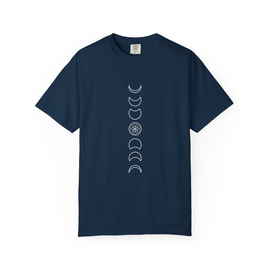 Moon Phases Seed of Life T-Shirt — Lunar Cycle Sacred Geometry Tee