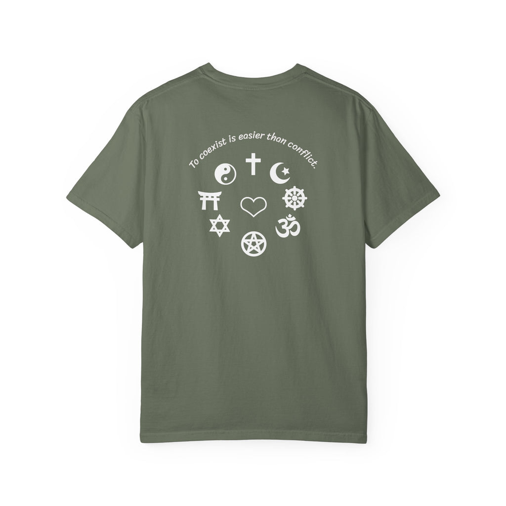 Coexistence T-Shirt — Religious Symbols Peace Tee | Interfaith Unity & Spiritual Harmony Design
