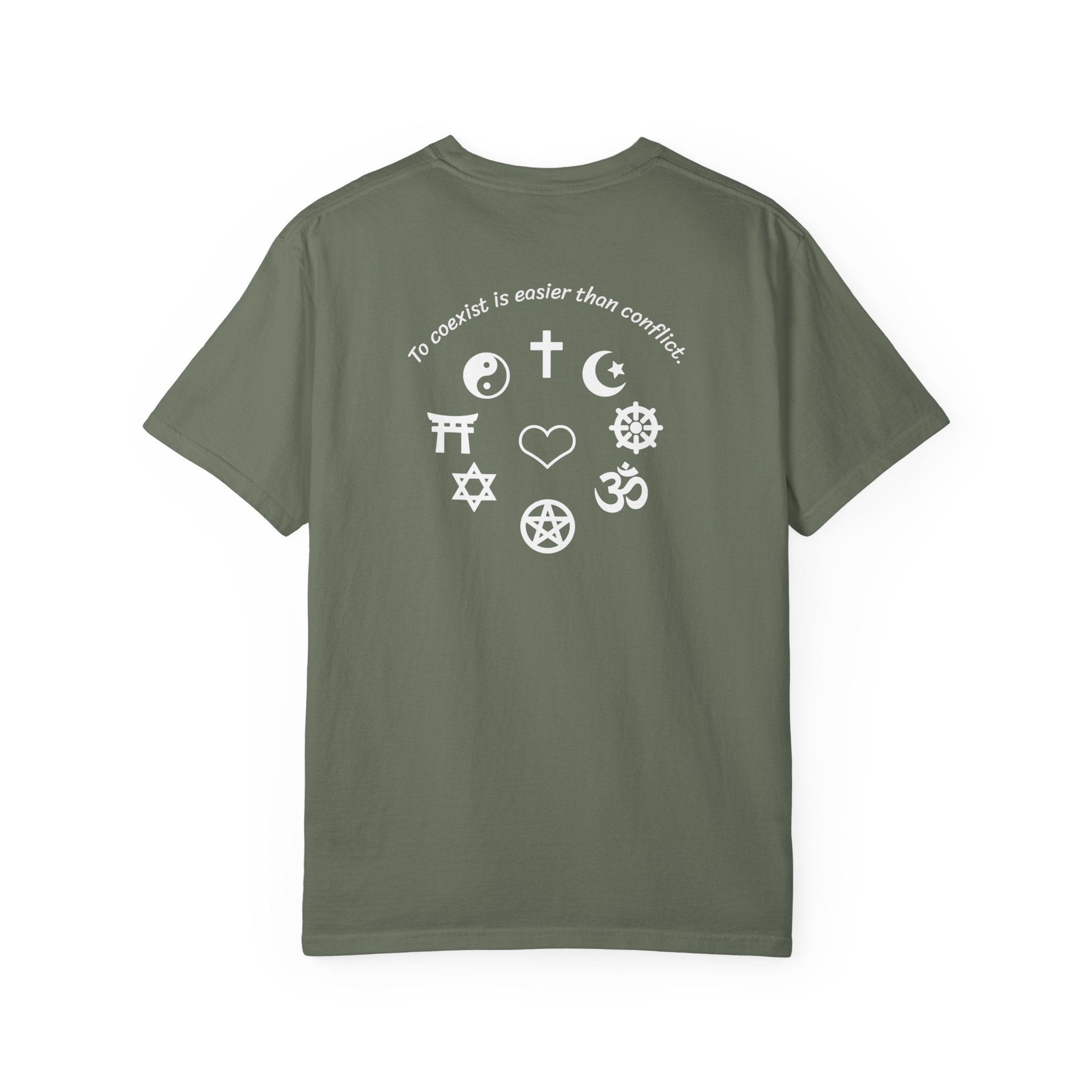 Coexistence T-Shirt — Religious Symbols Peace Tee | Interfaith Unity & Spiritual Harmony Design