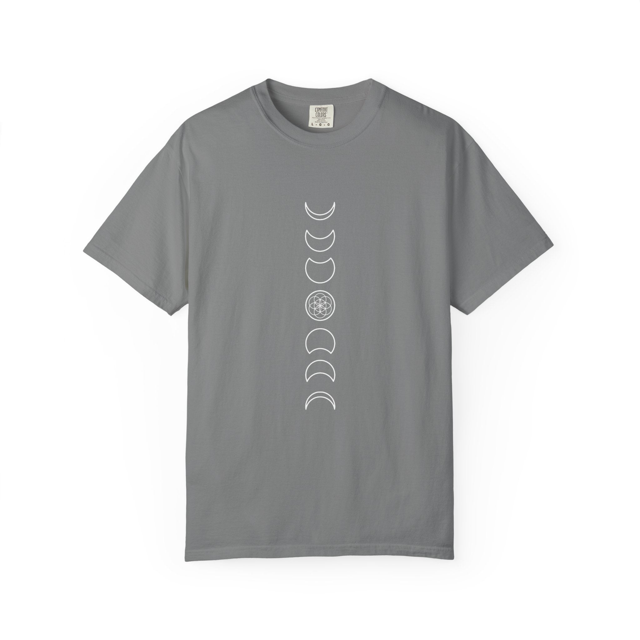 Moon Phases Seed of Life T-Shirt — Lunar Cycle Sacred Geometry Tee