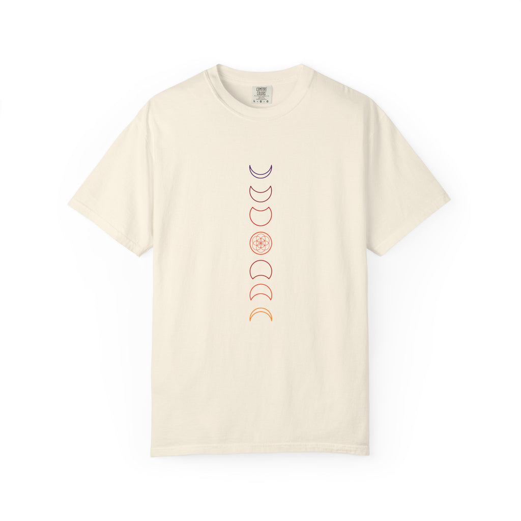 Colorful Moon Phases T-Shirt — Minimalist Lunar Cycle Graphic Tee